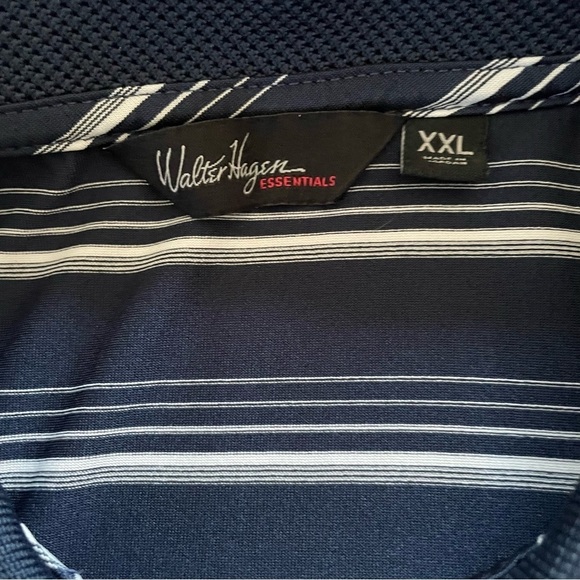 Walter Hagen Essentials Men’s Blue White XXL Striped Polo Golf Shirt in EUC - Picture 2 of 7